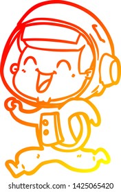 warm gradient line drawing of a happy cartoon astronaut