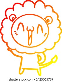 dibujo de línea de gradiente cálido de un león de caricatura feliz