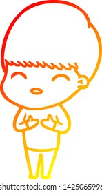 warm gradient line drawing of a happy cartoon boy