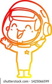 warm gradient line drawing of a happy cartoon astronaut