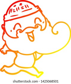 warm gradient line drawing of a happy bearded man