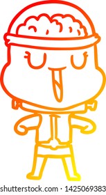 dibujo de línea de degradado cálido de un robot de dibujos animados feliz