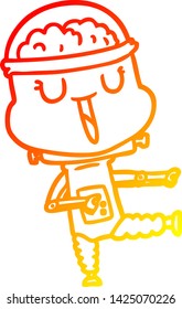dibujo de línea de degradado cálido de un robot de dibujos animados feliz