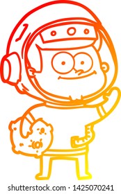 warm gradient line drawing of a happy astronaut cartoon