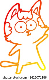 warm gradient line drawing of a happy cartoon cat