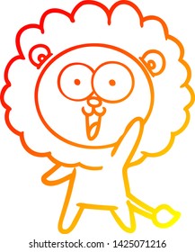 warm gradient line drawing of a happy cartoon lion