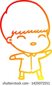 warm gradient line drawing of a happy cartoon boy
