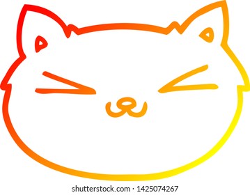 dibujo de línea de degradado cálido de un gato de dibujos animados feliz