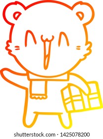 dibujo de línea de gradiente cálido de una caricatura de oso polar feliz