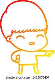 dibujo de línea de gradiente cálido de un niño de dibujos animados feliz