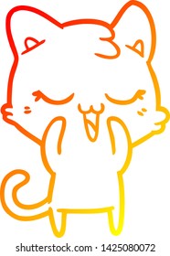 dibujo de línea de degradado cálido de un gato de dibujos animados feliz