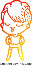 warm gradient line drawing of a happy cartoon girl