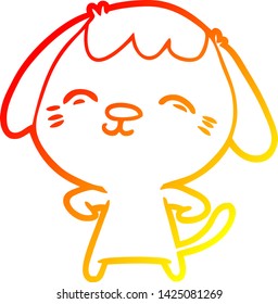 warm gradient line drawing of a happy cartoon dog