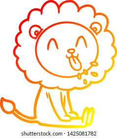dibujo de línea de gradiente cálido de un león de caricatura feliz