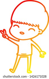 dibujo de línea de gradiente cálido de un niño de dibujos animados feliz