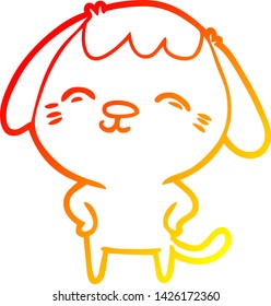 warm gradient line drawing of a happy cartoon dog