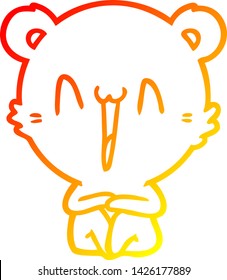 warm gradient line drawing of a happy bear sitting cartoon
