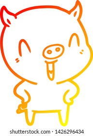 desenho de linha gradiente quente de um porco de desenhos animados feliz