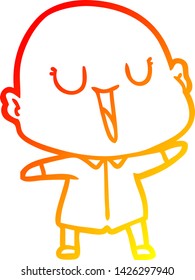 warm gradient line drawing of a happy cartoon bald man