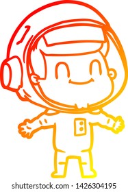 warm gradient line drawing of a happy cartoon astronaut man
