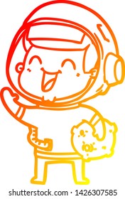 warm gradient line drawing of a happy cartoon astronaut