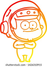 warm gradient line drawing of a happy astronaut cartoon