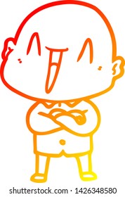 desenho de linha gradiente quente de um homem calvo de desenhos animados feliz