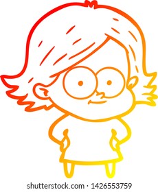 dibujo de línea de gradiente cálido de una niña de dibujos animados feliz