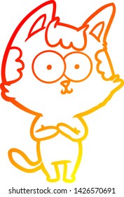 warm gradient line drawing of a happy cartoon cat