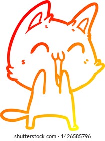 warme Farbverlauf-Linienzeichnung einer glücklichen Cartoon Katze