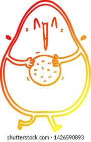 desenho de linha gradiente quente de um desenho animado feliz abacate rindo