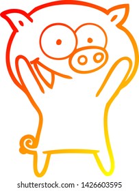 warm gradient line drawing of a happy pig cartoon