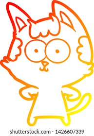 warm gradient line drawing of a happy cartoon cat
