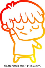 dibujo de línea de gradiente cálido de un niño de dibujos animados feliz
