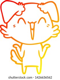 warm gradient line drawing of a happy little dog cartoon