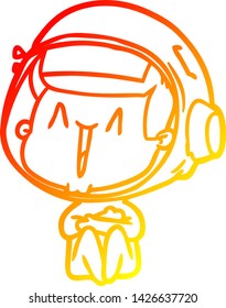 warm gradient line drawing of a happy cartoon astronaut