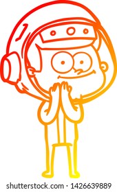 warm gradient line drawing of a happy astronaut cartoon