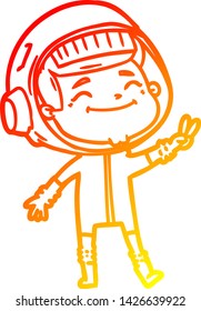 dibujo de línea de degradado cálido de un astronauta de dibujos animados feliz