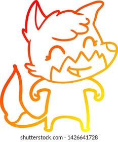 dibujo de línea de degradado cálido de un zorro de dibujos animados feliz