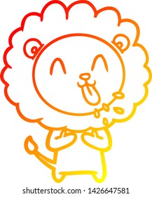 warm gradient line drawing of a happy cartoon lion
