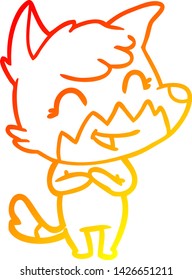warm gradient line drawing of a happy cartoon fox