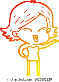 warm gradient line drawing of a happy cartoon girl