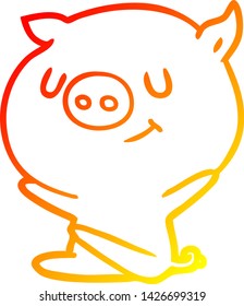 dibujo de línea de gradiente cálido de un cerdo de caricatura feliz