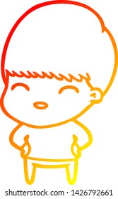 warm gradient line drawing of a happy cartoon boy