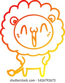 warm gradient line drawing of a happy cartoon lion