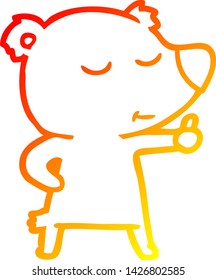 linha de gradiente quente desenho de um urso de desenho animado feliz dando polegares para cima