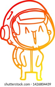dibujo de línea de degradado cálido de un astronauta de dibujos animados feliz