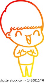 dibujo de línea de gradiente cálido de un niño de dibujos animados feliz