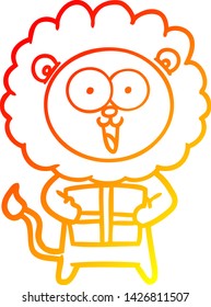 warm gradient line drawing of a happy cartoon lion