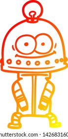 warm gradient line drawing of a happy carton robot with light bulb